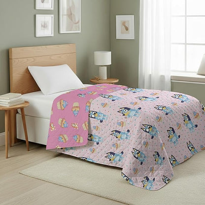 Northwest Bluey Cupcake Stars Quilted Reversible Throw Blanket – Official BlueyThrow Blanket, for Any Kid - Bed, Couch, or Playroom, 60 x 80 Inches