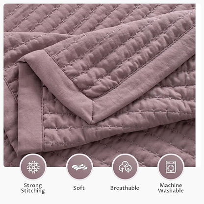 KASENTEX Queen Quilt Set 90"x90" – Soft Washed 3-Layer Lightweight Bedspread, Minimalist Nordic Design, All-Season Spring & Summer Quilt Set (1 Quilt + 2 Pillow Shams),Twilight Mauve Purple