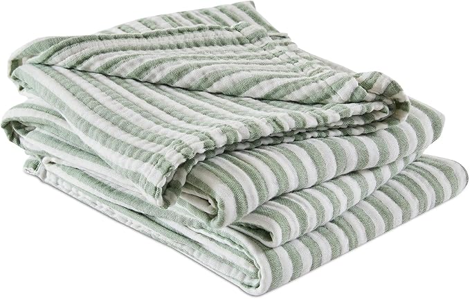 EMME Cotton Muslin Twin XL Blanket Breathable Gauze Soft Lightweight Adults Gifts for Women (Striped Sage Green, 66"x90")