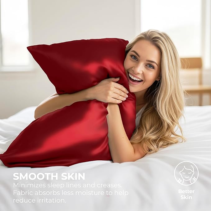 Satin Pillowcase 2 Pack - Queen Size (20"x30", Burgundy) - Silky Pillow Cases for Hair and Skin - Satin Pillow Covers with Envelope Closure - Extra Soft Premium Microfiber