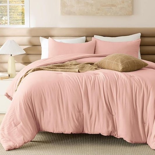 Bedsure Queen Comforter Set, Blush Pink Soft Prewashed Bedding for All Seasons, 3 Pieces GentleSoft™ Bed Set, 1 Lightweight Comforter (90"x90") and 2 Pillowcases (20"x26")