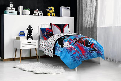 Marvel Spiderman Across The Spider-Verse Glitch 5 Piece Twin Size Bed Set - Includes Comforter & Sheet Set Bedding - Super Soft Fade Resistant Microfiber (Official Product)
