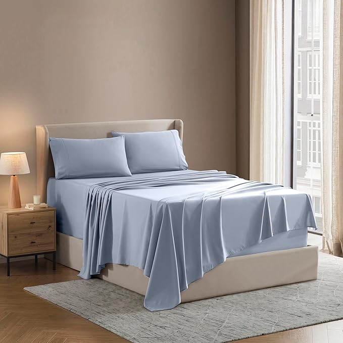 Nestl Queen Sheet Set - Luxury 1800 Ultra-Soft Microfiber Bed Sheets - Double Brushed - Deep Pockets - Easy Fit - 4 Piece Set - Bedding Sheets & Pillowcases (Queen, Ice Blue)