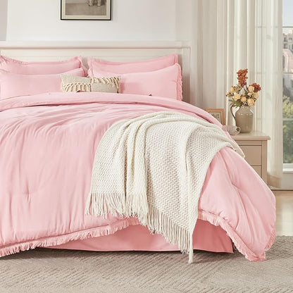 Andency California King Size Comforter Set with Sheets Light Pink - 7 Pieces Cal King Bed in a Bag Boho Bedding Sets, Bed Set with Comforter, Sheets, Pillowcases & Shams