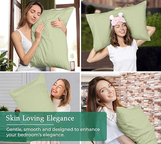 Royale Linens Queen Pillowcase Set of 2 - Bed Pillow Cover - 20" x 30" - Sage Green Pillowcases - 1800 Brushed Microfiber, Wrinkle & Fade Resistant - Soft & Cozy- Queen Size Pillow Case (Sage Green)