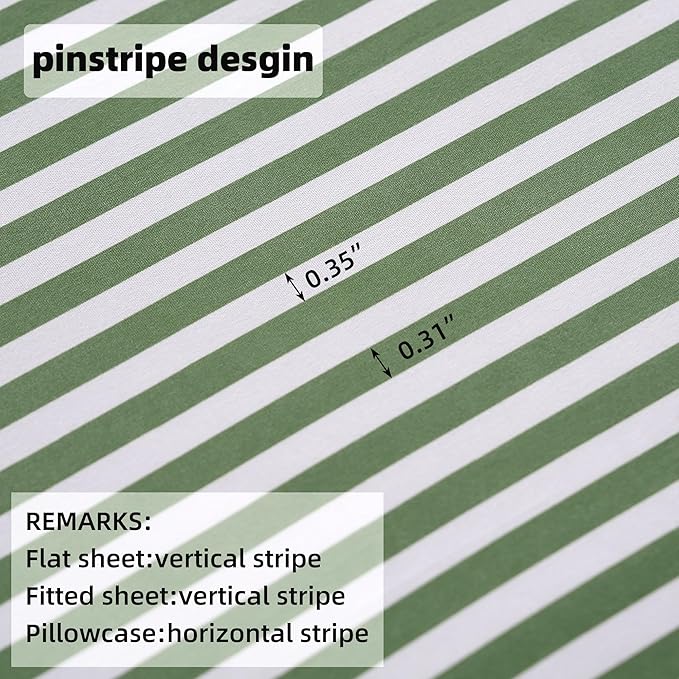 Best Season Bed Sheet Set 3 Piece -Twin Size-Soft Durable Microfiber Bedding Sheet Set,Deep Pocket,Stain,Fade & Wrinkle Resistant Green and White Pinstripe (Stripe Grass Green)