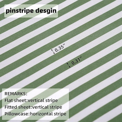 Best Season Bed Sheet Set 3 Piece -Twin Size-Soft Durable Microfiber Bedding Sheet Set,Deep Pocket,Stain,Fade & Wrinkle Resistant Green and White Pinstripe (Stripe Grass Green)