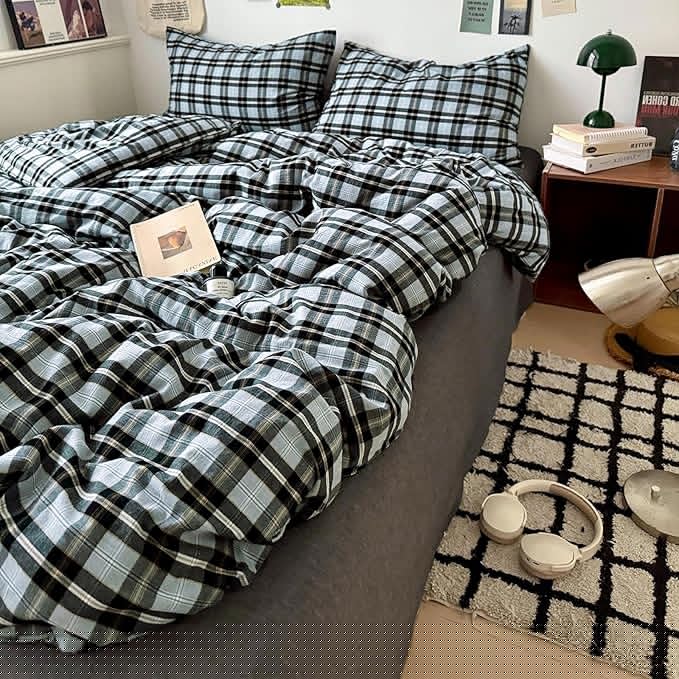 Vintage Grey White Buffalo Plaid Duvet Cover Set Twin Modern Soft 3 Piece Washed Cotton Bedding Set Farmhouse Checkered Grid Duvet Cover Gingham Bedding Set Soft Breathable Comforter Cover Twin
