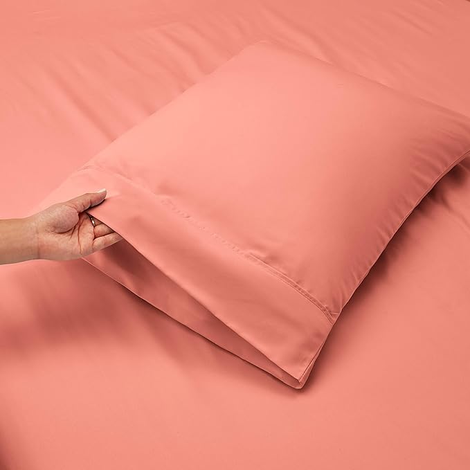 Hearth & Harbor Extra Deep Pocket Sheets - Fits Mattress 18-24 Inches Deep - Extra Deep Pocket Full Size Sets - 6 Piece Full Size - Full - Misty Rose