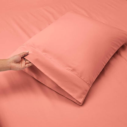 Hearth & Harbor Extra Deep Pocket Sheets - Fits Mattress 18-24 Inches Deep - Extra Deep Pocket Twin Sheets Sets - 4 Piece Twin Size - Misty Rose