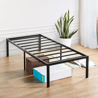 Olee Sleep 18 Inch Heavy Duty Steel Slat Anti-Slip Support, Easy Assembly Platform Bed Frame, Noise Free Steel Mattress Foundation, Maximum Storage, No Box Spring Needed, Black, Twin Size