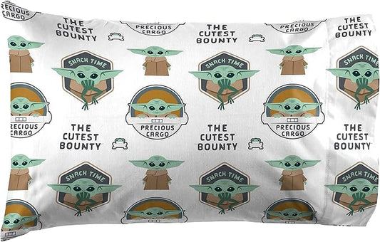 Jay Franco Kids Sheet Cartoon Set with Fitted, Flat Sheets & Pillow Cover - Ultra-Soft Bedding with Pillowcase for Room Decor, White - Mandalorian, 3 Piece Twin