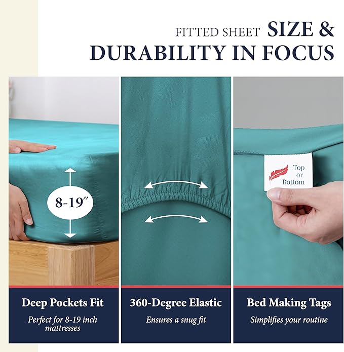 Ashton Sheets 100% Egyptian Cotton Sheets Queen Size - 1200 Thread Count Queen Size Sheets Set Egyptian Cotton, 4 PC Luxury Bedsheet (Teal), Soft, Cooling, 17" Deep Pocket Sateen Bedsheet Set