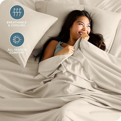Bare Home Split King Sheet Set - 1800 Ultra-Soft Microfiber Bed Sheets - Double Brushed - Deep Pockets - Easy Fit - 5 Piece Set - Bedding Sheets & Pillowcases (Split King, Sand)
