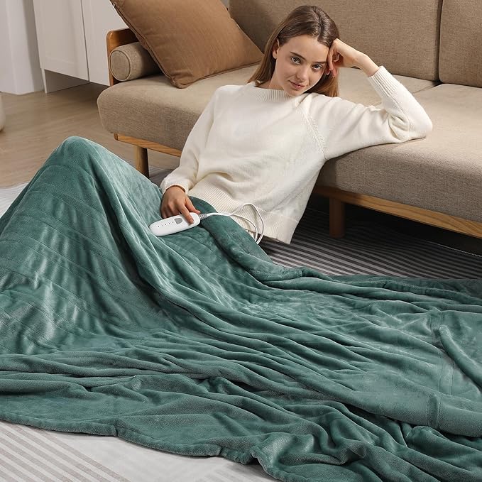 Heated Blanket King Size Electric Blanket 100''X90'' - Fast Heating Blanket Ultra Soft Flannel, Dual Controllers with 5 Heat Levels & 10 Hrs Timer, Machine Washable King Heated Blanket, Green