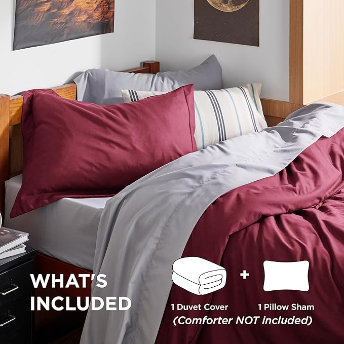 Bedsure Duvet Cover Twin/Twin XL Size - Soft Double Brushed Bedding Set for Kids & Adults, Zipper Closure, 2 Pieces, Includes 1 Duvet Cover (68"x90") & 1 Pillow Sham, NO Comforter, Burgundy Red