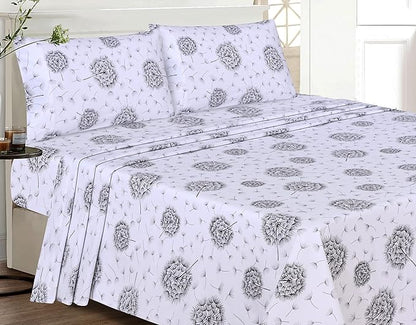RUVANTI 100% Cotton Sheets – California King Percale Bedding, Cooling & Breathable Floral Design, Durable with a Crisp, Soft & Comfortable Feel, 14" Deep Pocket, 4-Piece Set, Dandelion