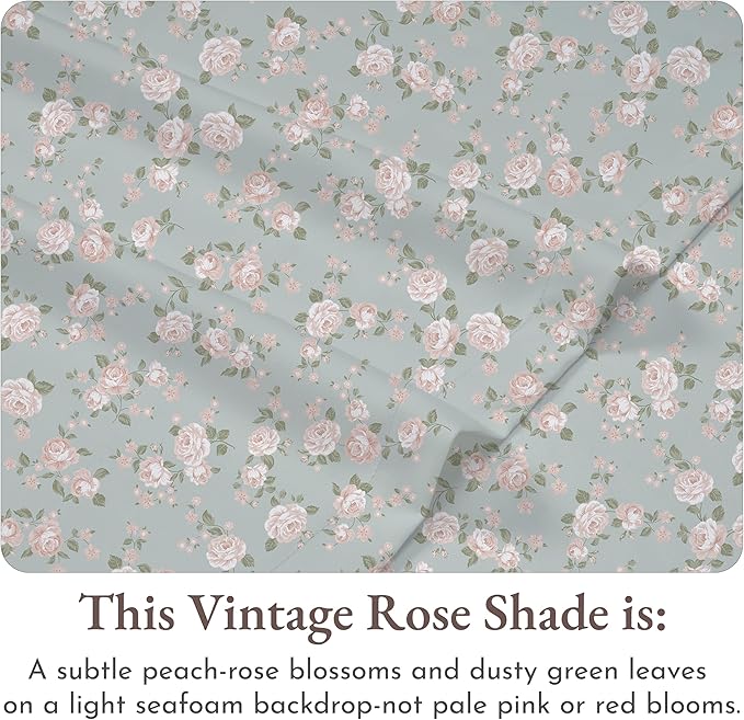 California Design Den Rose Sheet Set Twin, 100% Cotton 12" Pocket Twin Sheets & Pillowcase Set, Soft Sateen Weave - Vintage Rose