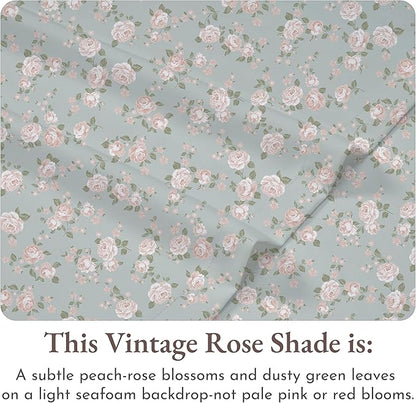 California Design Den Rose Sheet Set Twin, 100% Cotton 12" Pocket Twin Sheets & Pillowcase Set, Soft Sateen Weave - Vintage Rose