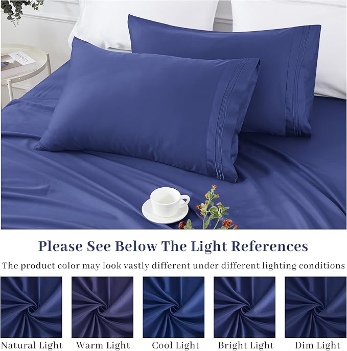 YIYEA King Pillow Cases Set of 4, Ultra Soft 1800TC Hotel Quality Double Brushed Microfiber Embroidered Pillowcases, Envelope Closure, Fade Resistant (20"x36", Navy)