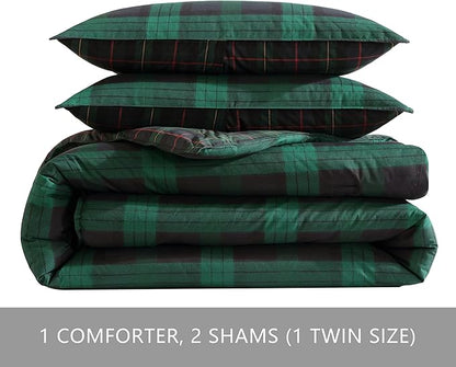 Eddie Bauer - King Comforter Set, Cotton Reversible Bedding with Matching Shams, Stylish Plaid Home Decor (Woodland Tartan Green, King)