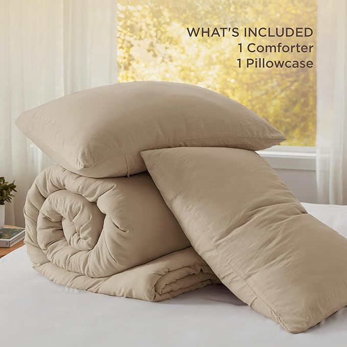 Bedsure Twin/Twin XL Comforter Set, Khaki Soft Prewashed Bedding for All Seasons, 2 Pieces GentleSoft™ Bed Set, 1 Lightweight Comforter (68"x88") and 1 Pillowcase (20"x26")