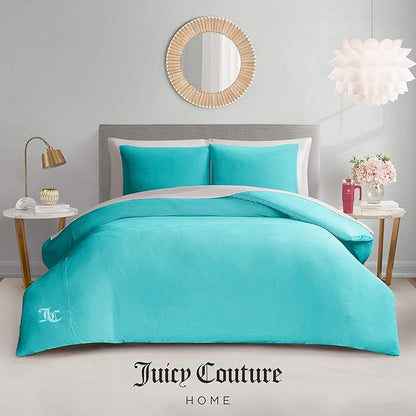 Juicy Couture Blue Crush Velour Full/Queen Comforter Set - 3 Piece Luxury Bedding Ensemble