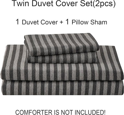 PURE ERA Jersey Knit Duvet Cover Set 100% T-Shirt Heather Cotton Super Soft Comfy Classic Striped Design, with Zipper Closure, Charcoal Dark Grey Stripe, Twin