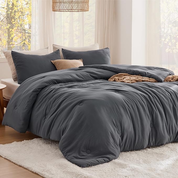 Bedsure Twin Comforter Set Dark Grey, Soft Prewashed Twin Size Bedding, Quilted Comforter with Circle Design, Down Alternative Comforter for All Seasons, 2 Pieces Bed Set with 1 Pillow Sham