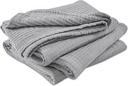 EMME Cotton Muslin King Blanket Bed Layering Bedspread Coverlet Breathable Gauze Soft Lightweight Blankets (Heather Grey, 108"x90")