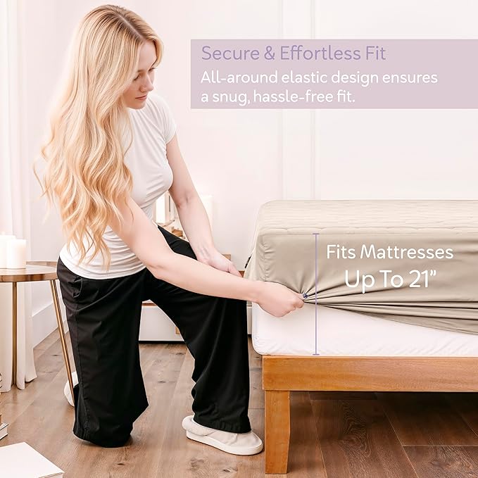 Hearth & Harbor King Size Quilted Fitted Mattress Pad Cover, 100% Waterproof Mattress Protectors, Deep Pocket Fitted Mattress Cover 8" - 21" (78" x 80", Beige Cream)