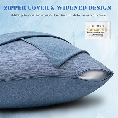 CHOSHOME Cooling Pillow Cases Zipper Pillow Covers Q-Max > 0.45 Zippered Pillowcases for Hot Sleepers, Soft, Breathable, Skin-Friendly, 2 Pack (Standard, 20"x26", Blue)