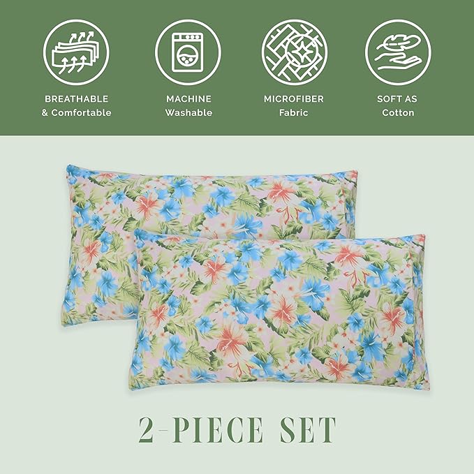 Elegant Comfort Ultra Soft Set of 2 Floral Print Pillowcases - 1500 Premium Hotel Quality Microfiber, Soft and Smooth Envelope Closure 2-Piece Pillow Covers - King, Magnolia