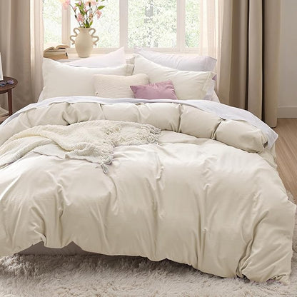 Bedsure Oat Milk Oversized King Duvet Cover - 3 Pieces Prewashed Cotton-Like Polyester Extra Soft Bedding Set, Includes 1 Duvet Cover 120x98 Inches with Zipper Closure & 2 Pillow Shams, No Comforter