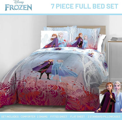 Disney Frozen 2 Forest Spirit 7 Piece Full Bed Set - Includes Reversible Comforter & Sheet Set - Bedding Features Elsa and Anna - Super Soft Fade Resistant Microfiber - (Official Disney Product)