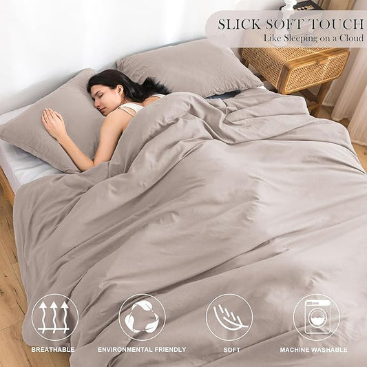 COTTEBED Ultra-Soft Queen Bedding Comforter Sets Bed, All Seasons Use Light Weight with Warm Fluffy Washable Cotton Microfiber,1 Bed Down Alternative Comforter & 2 Pillow Sham (Queen/Full Beige Brown)