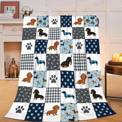 Dachshund Blanket Super Soft Warm Fluffy Fleece Flannel Dog Throw Blanket Cozy Fuzzy Plush Stuff Bedding Blankets Gifts for Women Kids Boys Girls Adults 80"X60"