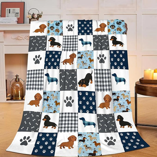 Dachshund Blanket Super Soft Warm Fluffy Fleece Flannel Dog Throw Blanket Cozy Fuzzy Plush Stuff Bedding Blankets Gifts for Women Kids Boys Girls Adults 80"X60"