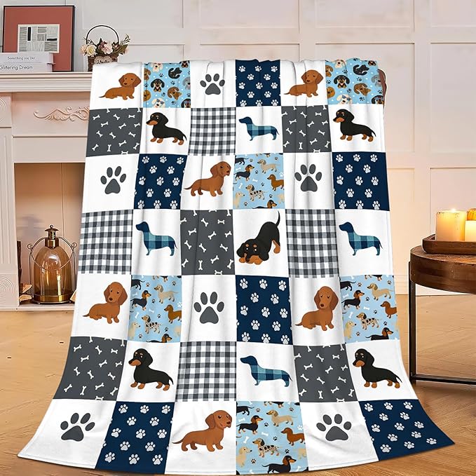 Dachshund Blanket Super Soft Warm Fluffy Fleece Flannel Dog Throw Blanket Cozy Fuzzy Plush Stuff Bedding Blankets Gifts for Women Kids Boys Girls Adults 60"X50"