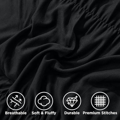 Andency Ruched Black Oversized Queen Size Comforter Sets, Shabby Chic Pleated Bedding Sets 3 Pieces, Lightweight Soft Boho Ruffle Bed Set for Girls, Kids, Women, All Season