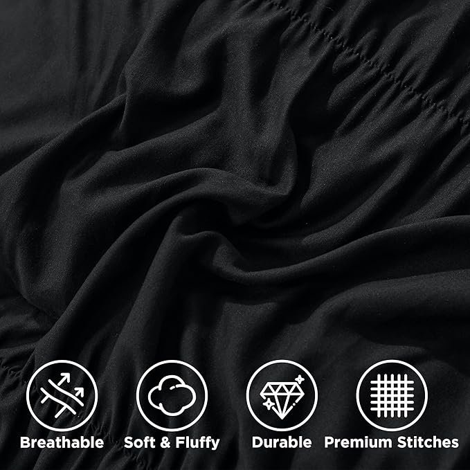 Andency Ruched Black Twin Size Comforter Sets, Shabby Chic Pleated Bedding Sets 2 Pieces, Lightweight Soft Boho Ruffle Bed Set for Girls, Kids, Women, All Season