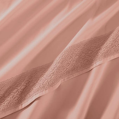 Modern Threads 4 Piece Microfiber Sheet Set – Soft Cooling Bed Sheets with Crochet Lace – Deep Pocket, Wrinkle Free, Breathable, Hotel Luxury Bedding, Rose Pink, Full
