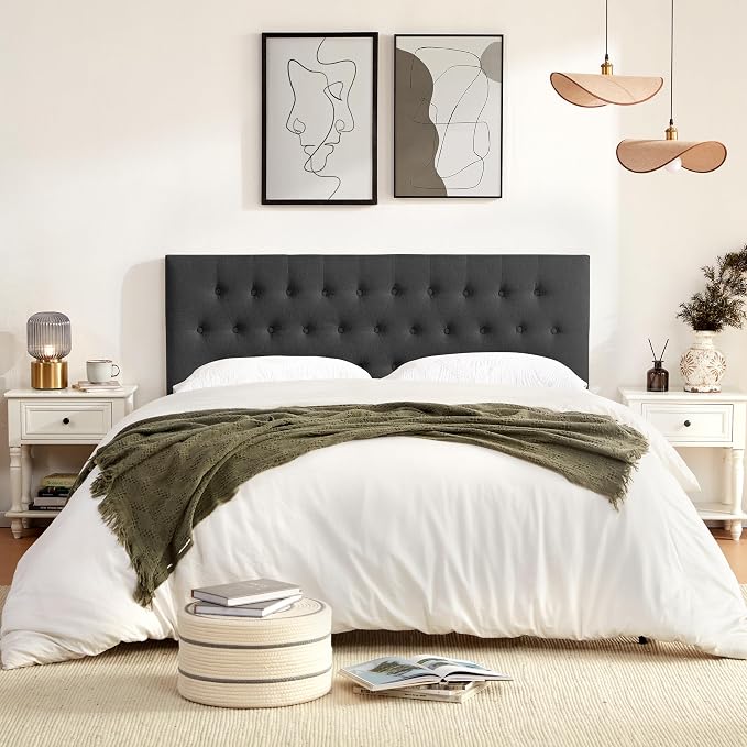 Tufted Upholstered Headboard Full Size, Adjustable Height 37- 51 in, Black | Sturdy and Durable Solid Wood Full XL Headboard, Fabric Full Headboard Only, Modern Button Diamond Design Head Board