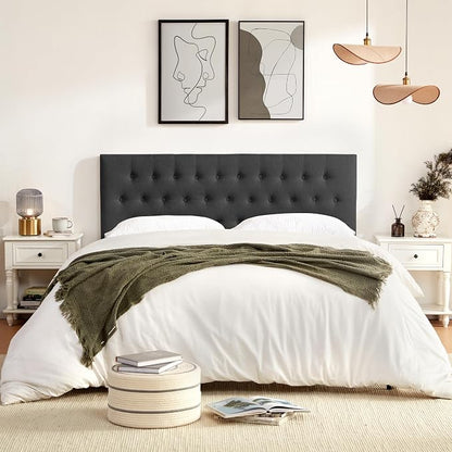 Tufted Upholstered Headboard King Size, Adjustable Height 37- 51 in, Black | Sturdy and Durable Solid Wood Bed Headboard, Fabric King Headboard Only, Modern Button Diamond Design Head Board