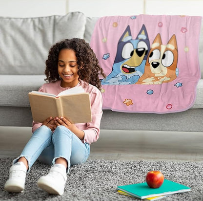Jay Franco Kids Plush Throw Blanket – Soft & Comfy Throw for Couch or Bed – Cozy Home Décor for Living Room & Bedroom, Pink - Bluey, 40x50 - Travel Blanket