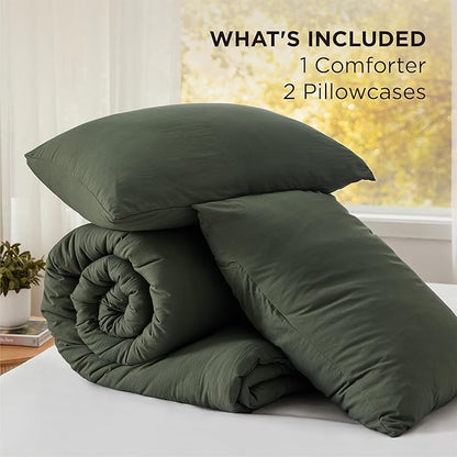 Bedsure Super King Plus Comforter Set, Dark Green Soft Prewashed Bedding for All Seasons, 3 Pieces GentleSoft™ Bed Set, 1 Lightweight Comforter (128"x120") and 2 Pillowcases (20"x36")