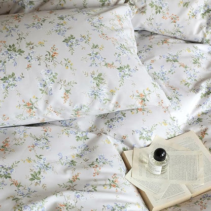 HighBuy 3 Piece Flowers Comforter Set Full Size French Style with Blue Floral Botanical All Season Bedding Comforter Cottagecore Cozy Comforter Set with 2 Pillowcases,Lightweight Soft