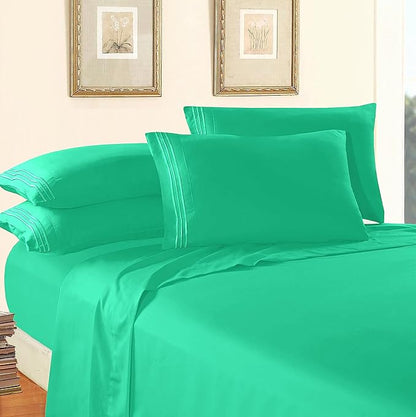 Elegant Comfort Luxury 1500 Premium Hotel Quality Microfiber 4-Piece Sheet Set - Wrinkle Resistant, All Around Elastic Fitted Sheet, Deep Pocket up to 16", Full, Paradise Teal