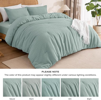 PHF Soft Waffle Comforter Set Queen Size- Comfy Breathable Waffle Weave Comforter with 2 Pillow Shams, 3 Pieces Less Snagging Lightweight Textured Bedding Set for All Season, Dusty Blue