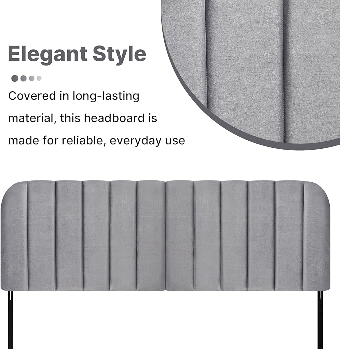Queen Headboard Only - Upholstered Headboard for Bed, Easy Assembly, Velvet Covered Sponge, Place Between Bed & Wall, Adjustable Metal Legs with Non-Slip Pads, Grey